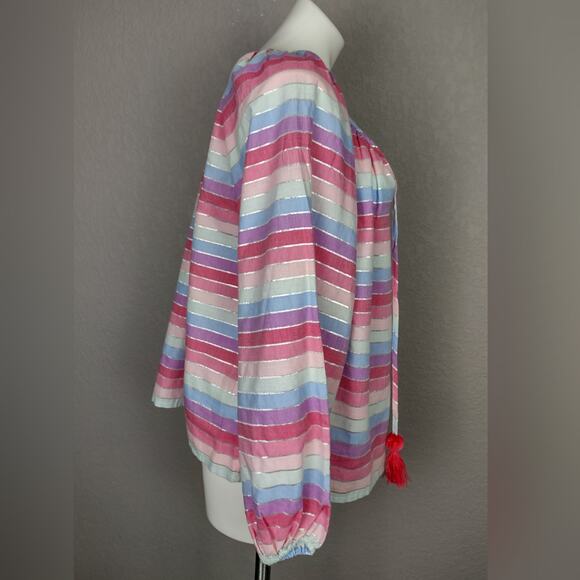 J Crew Peasant top in metallic pastel stripe Size Large - Picture 3 of 13